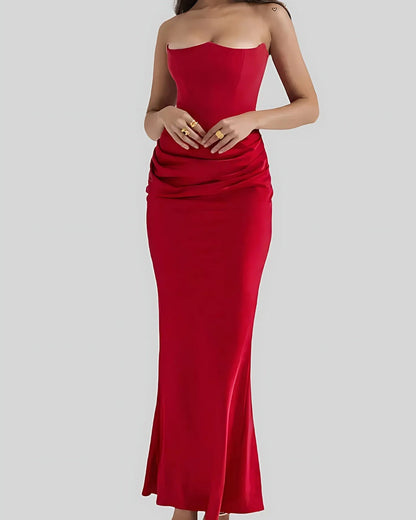 Vestido Largo Fiesta Mujer Palabra de Honor Drapeado