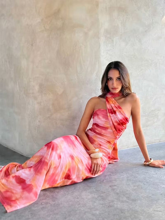 Vestido Largo Mujer Halter Tejido Ligero Espalda Descubierta - Mavetta
