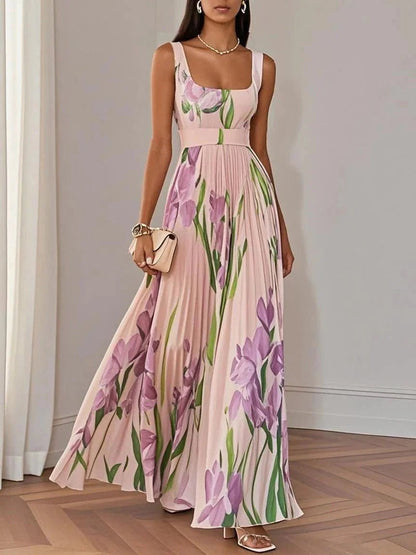 Vestido Largo de Invitada Mujer Plisado Tirantes