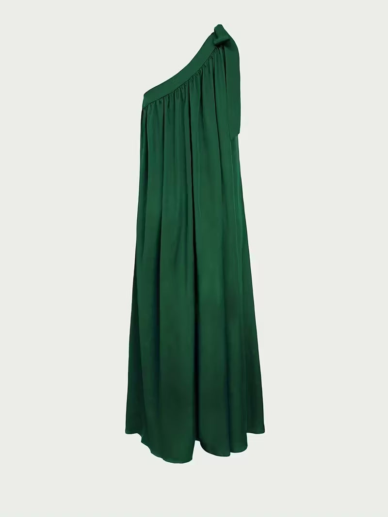 Vestido Largo de Un Hombro Mujer Lazo Decorativo