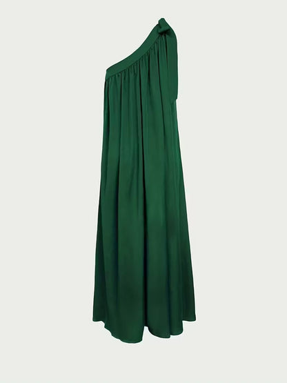 Vestido Largo de Un Hombro Mujer Lazo Decorativo