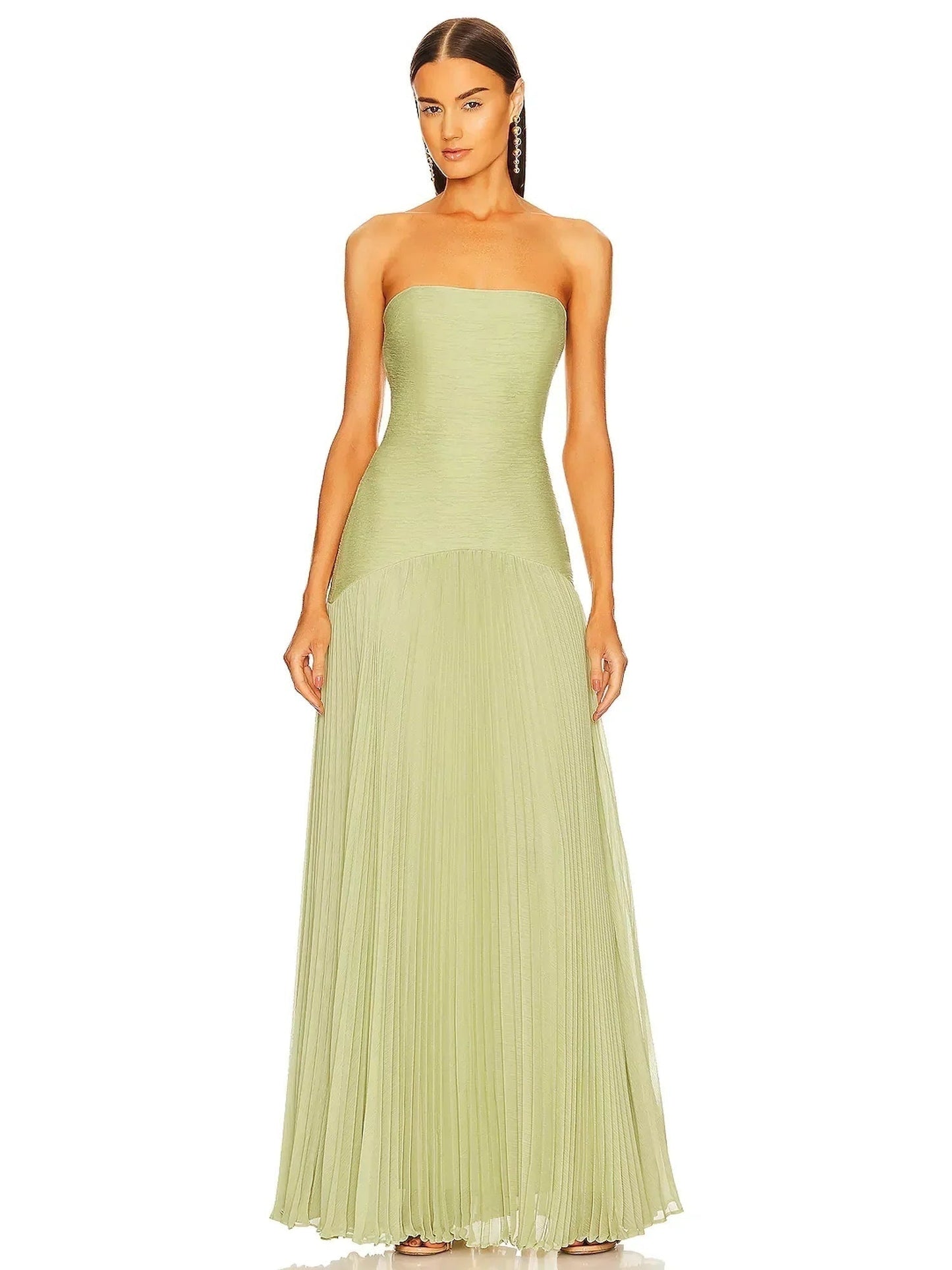 Vestido Largo Mujer Plisado Palabra de Honor - Mavetta