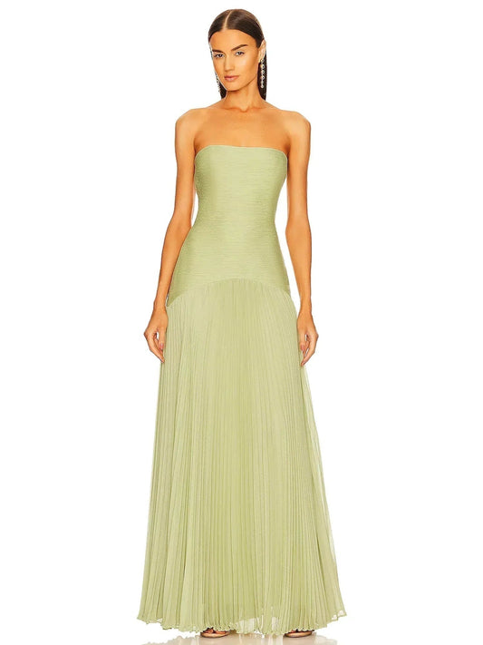 Vestido Largo Mujer Plisado Palabra de Honor - Mavetta