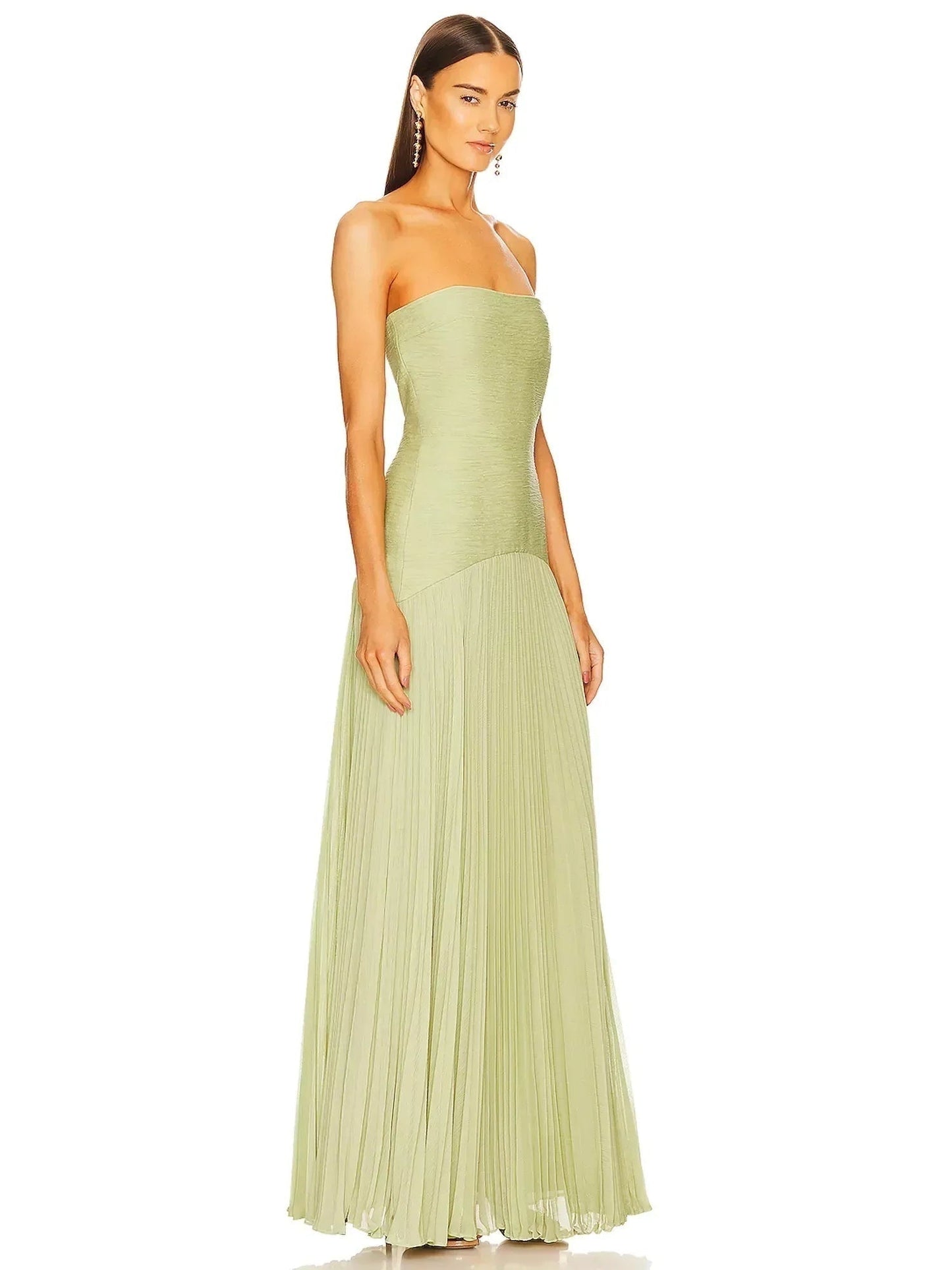 Vestido Largo Mujer Plisado Palabra de Honor