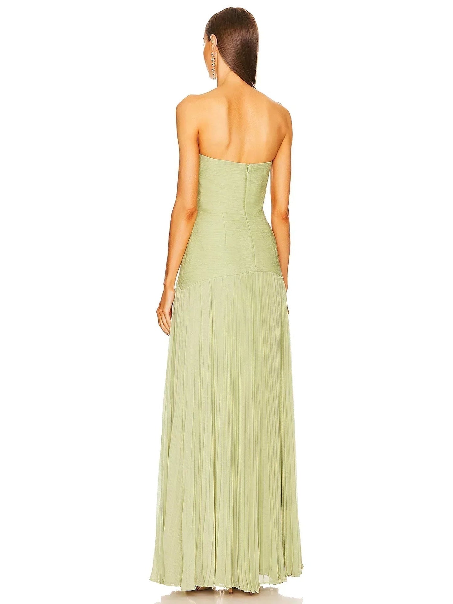 Vestido Largo Mujer Plisado Palabra de Honor