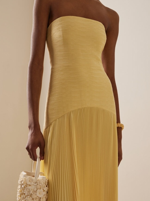 Vestido Largo Mujer Plisado Palabra de Honor