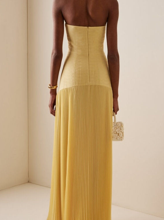Vestido Largo Mujer Plisado Palabra de Honor