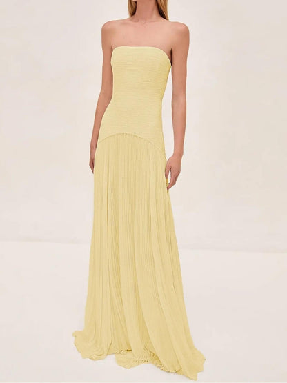 Vestido Largo Mujer Plisado Palabra de Honor