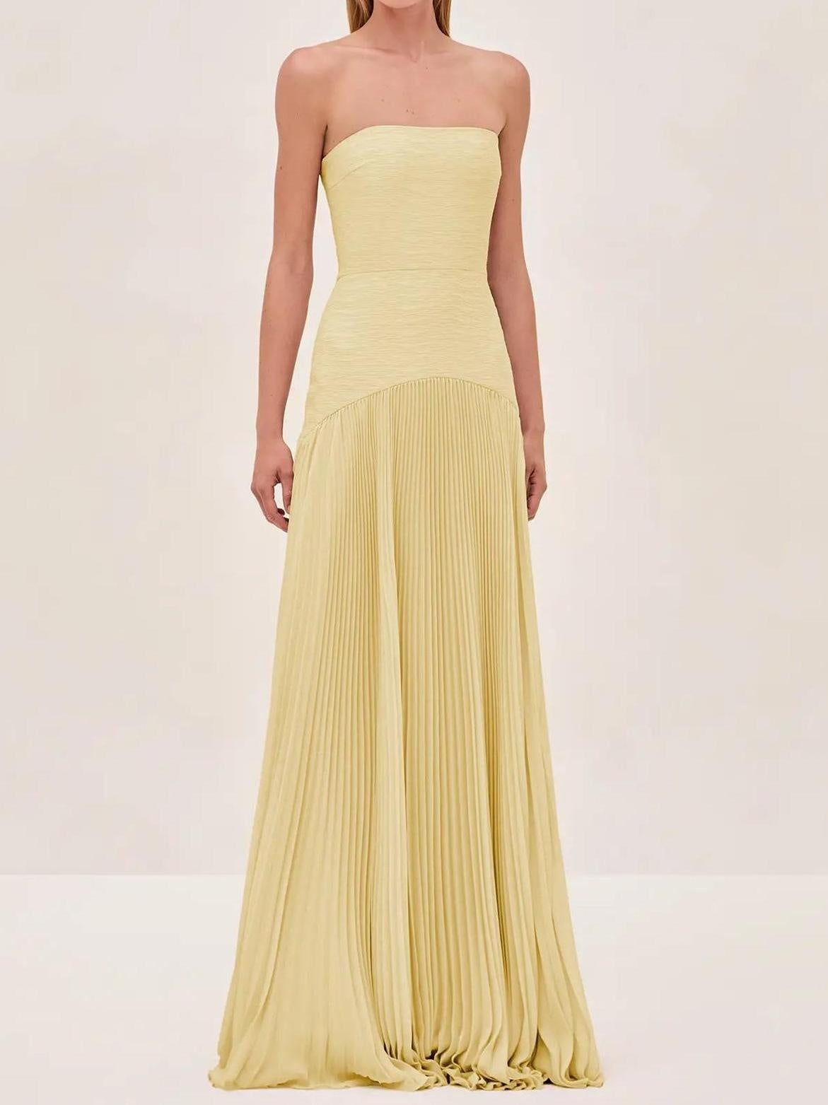 Vestido Largo Mujer Plisado Palabra de Honor