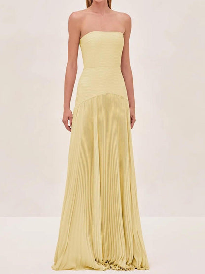 Vestido Largo Mujer Plisado Palabra de Honor