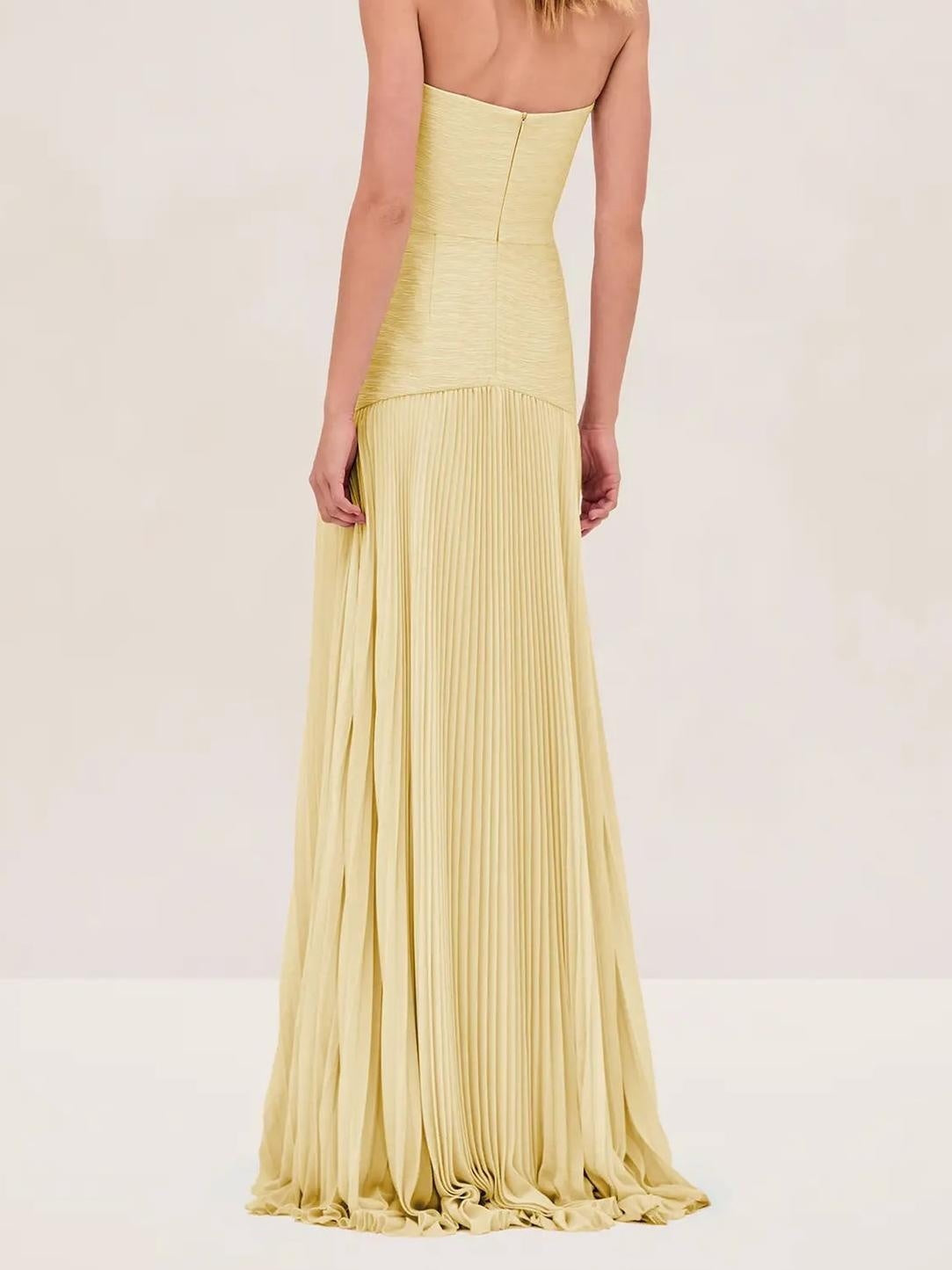 Vestido Largo Mujer Plisado Palabra de Honor