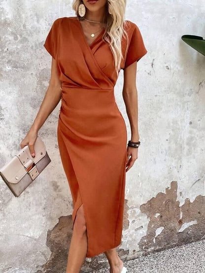 Vestido Midi Mujer de Cóctel Drapeado Escote en V