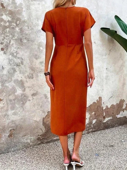 Vestido Midi Mujer de Cóctel Drapeado Escote en V