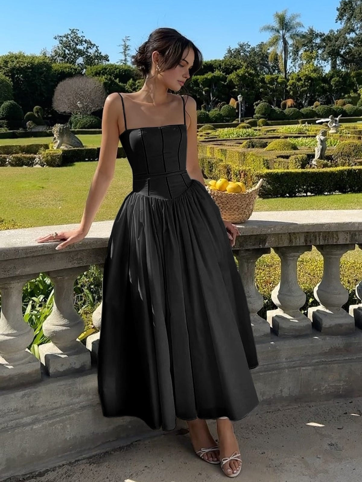 Vestido Midi Mujer de Corsé y Tirantes Ajustado