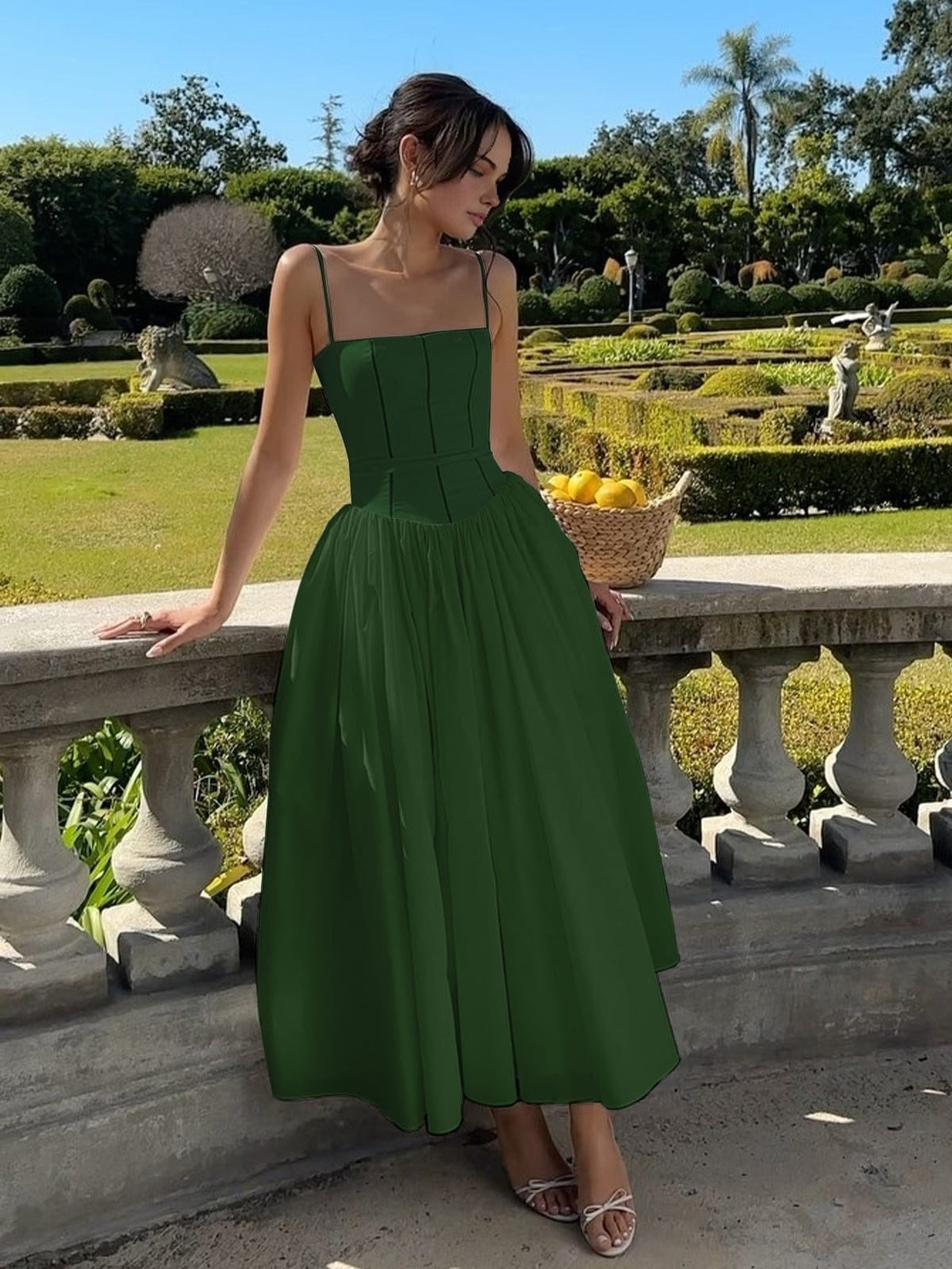Vestido Midi Mujer de Corsé y Tirantes Ajustado