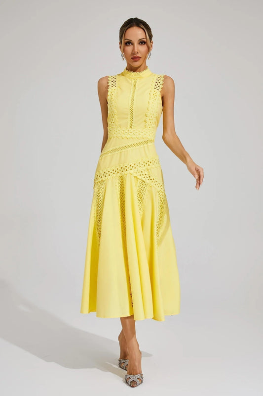 Vestido Midi Mujer de Encaje Cuello Alto Sin Mangas - Mavetta