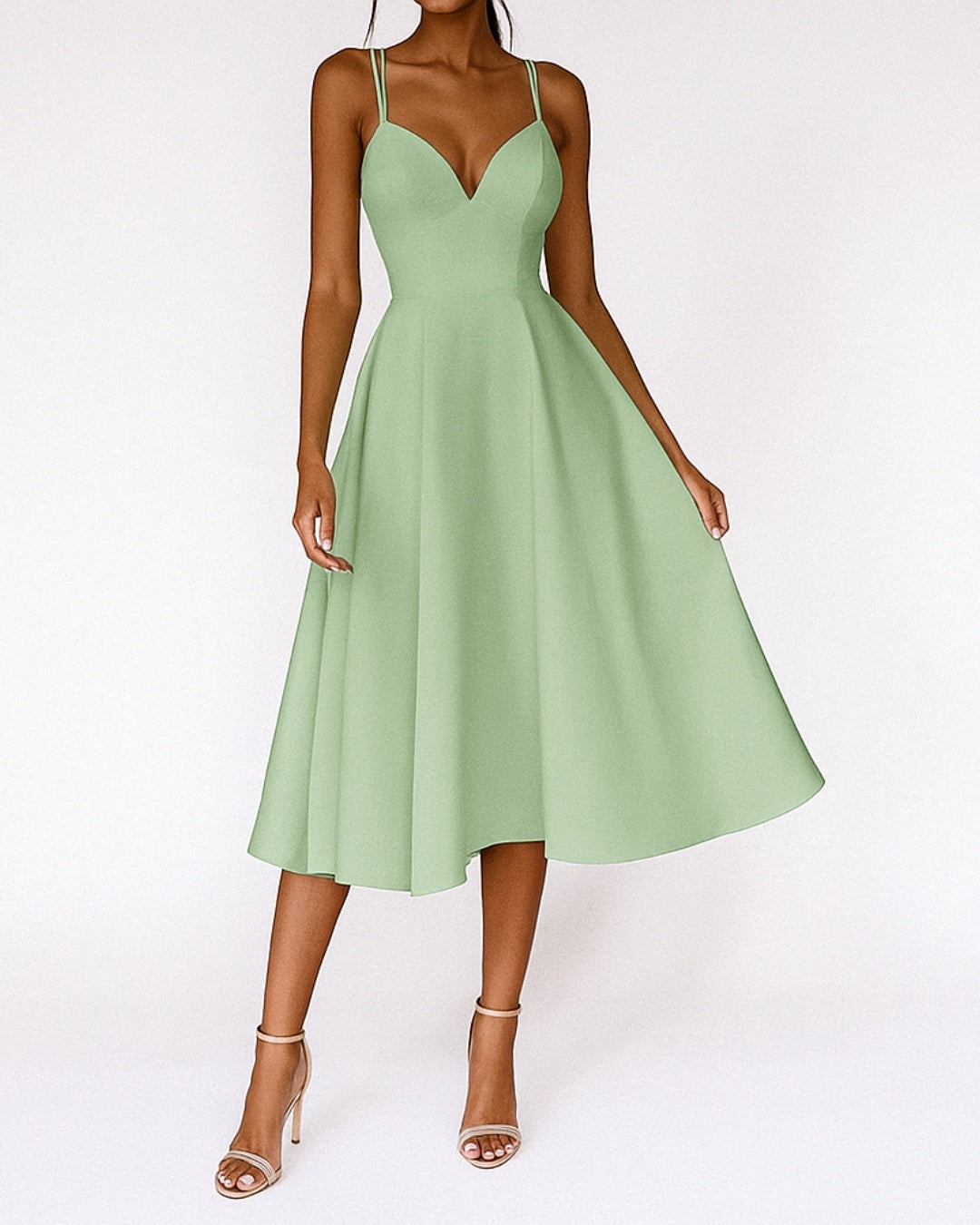 Vestido Midi Mujer Tirantes Escote en V Fiesta