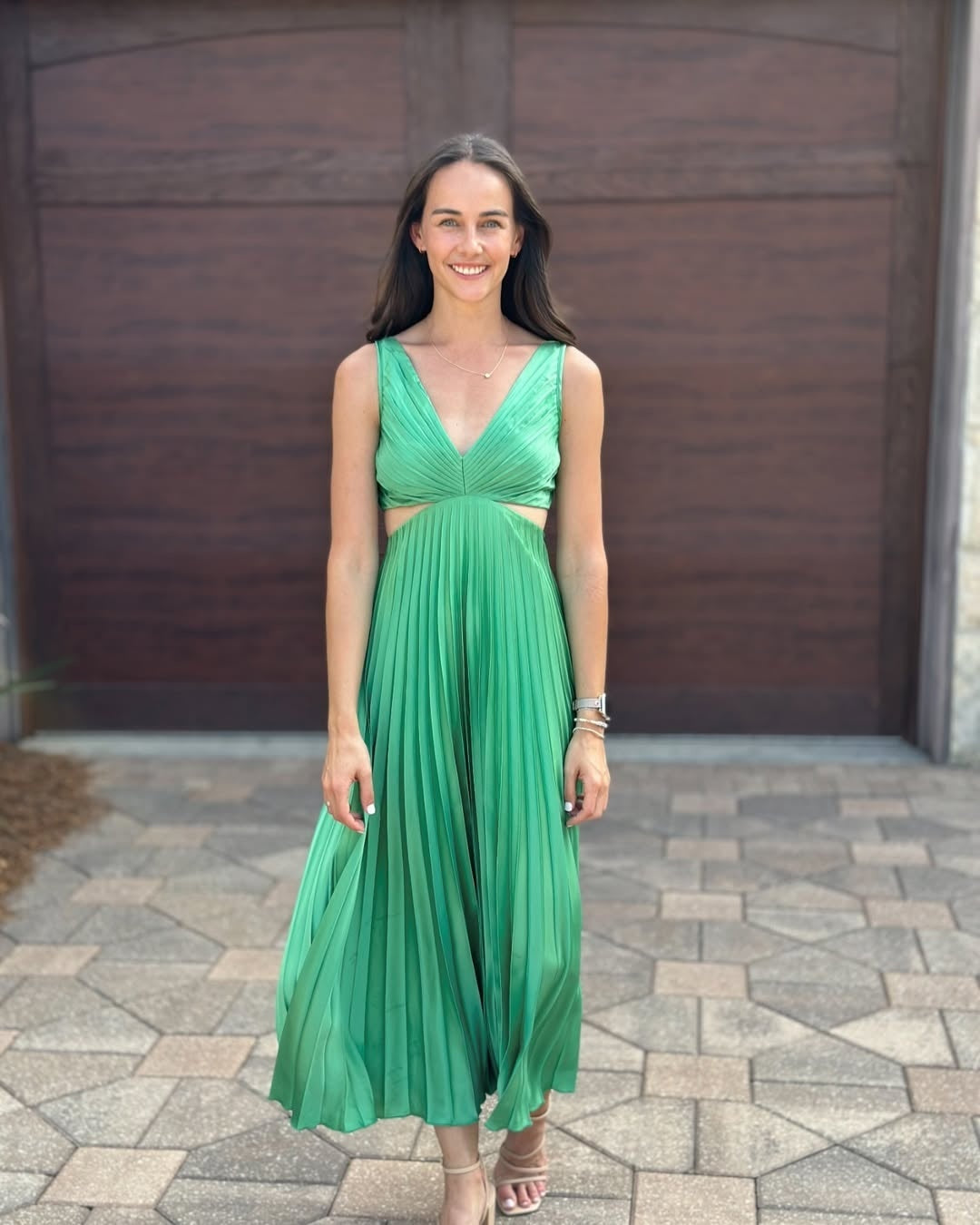 Vestido Midi Mujer Plisado Escote en V