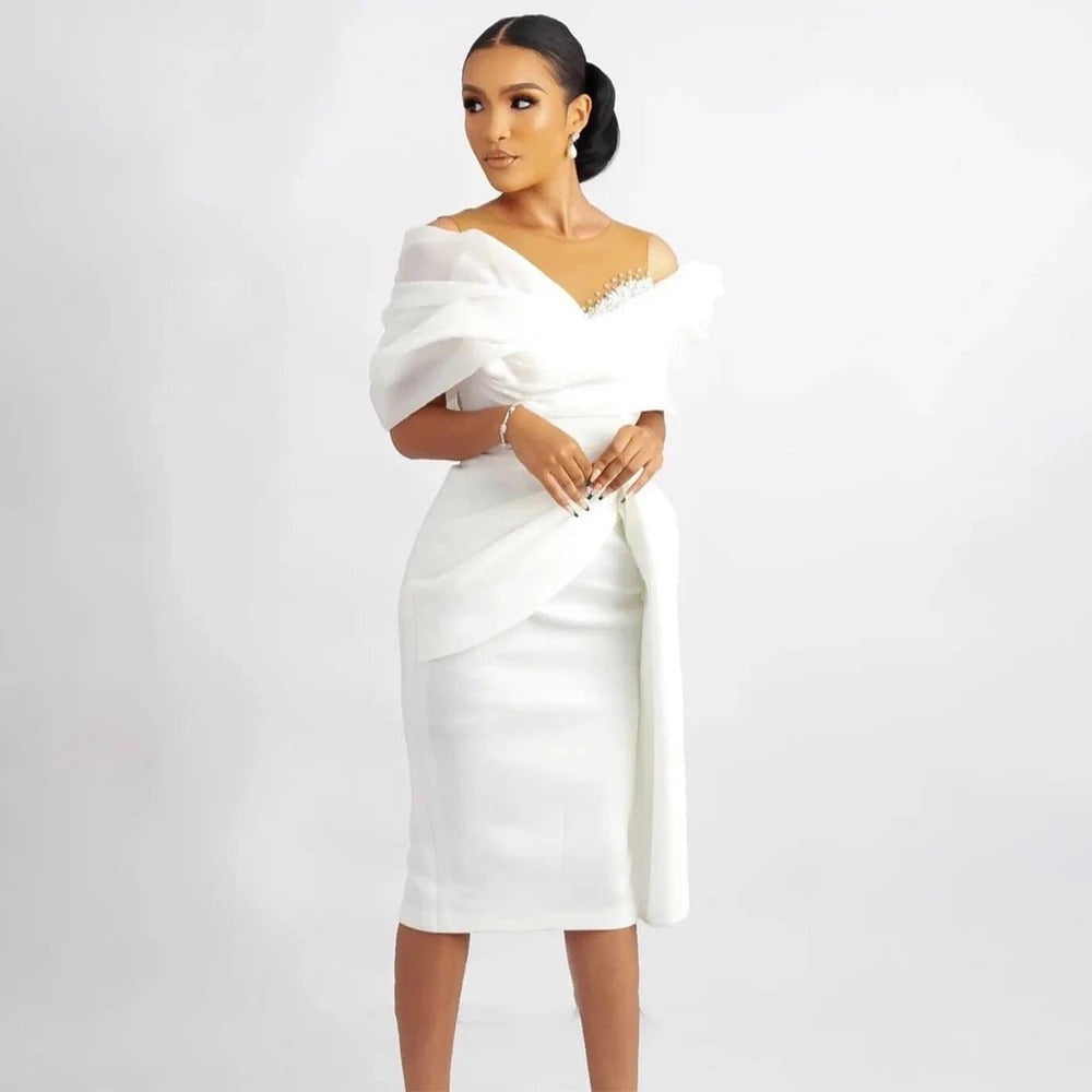 Vestido Midi Mujer de Novia Civil Hombros Descubiertos - Mavetta