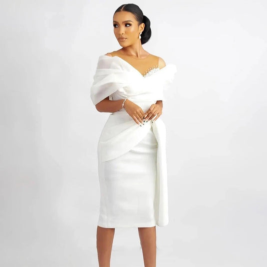 Vestido Midi Mujer de Novia Civil Hombros Descubiertos - Mavetta
