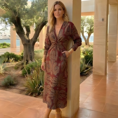 Vestido Largo Mujer de Gasa con Drapeado Ajuste Elegante