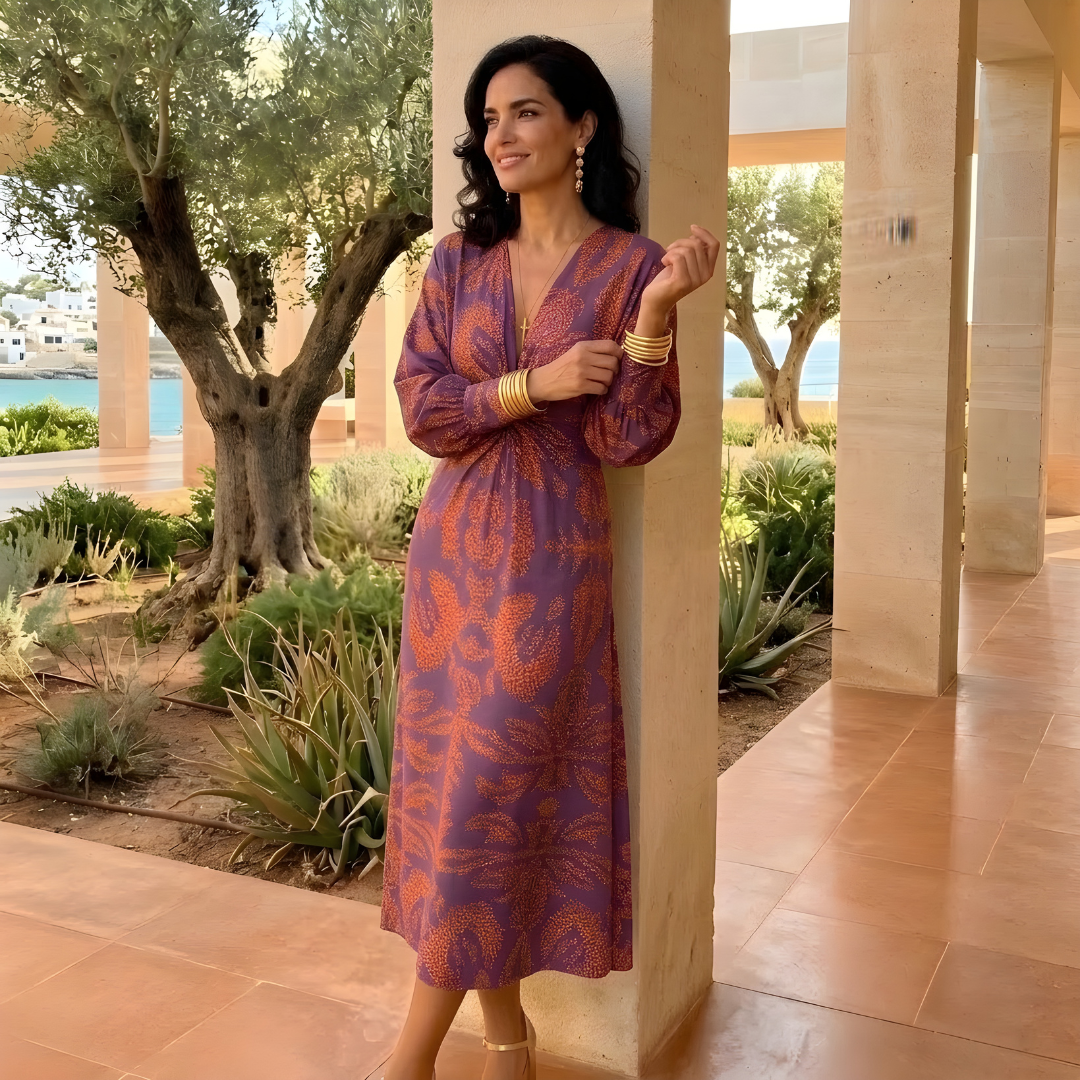 Vestido Largo Mujer de Gasa con Drapeado Ajuste Elegante