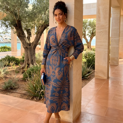 Vestido Largo Mujer de Gasa con Drapeado Ajuste Elegante - Mavetta