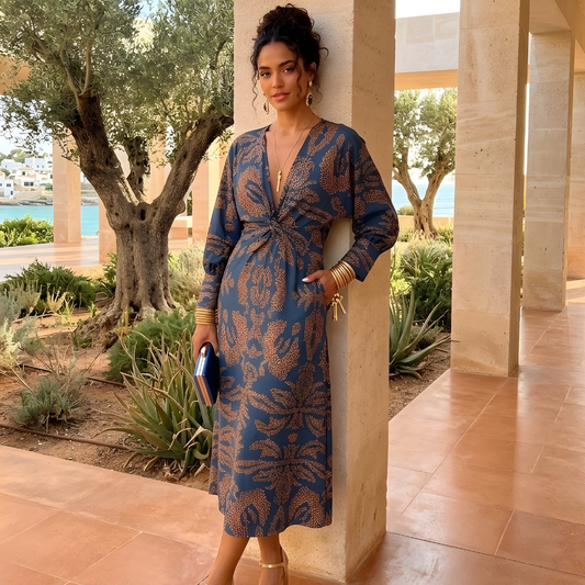 Vestido Largo Mujer de Gasa con Drapeado Ajuste Elegante - Mavetta