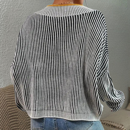 Jersey Mujer de Punto Suave Rayas Hombros Descubiertos
