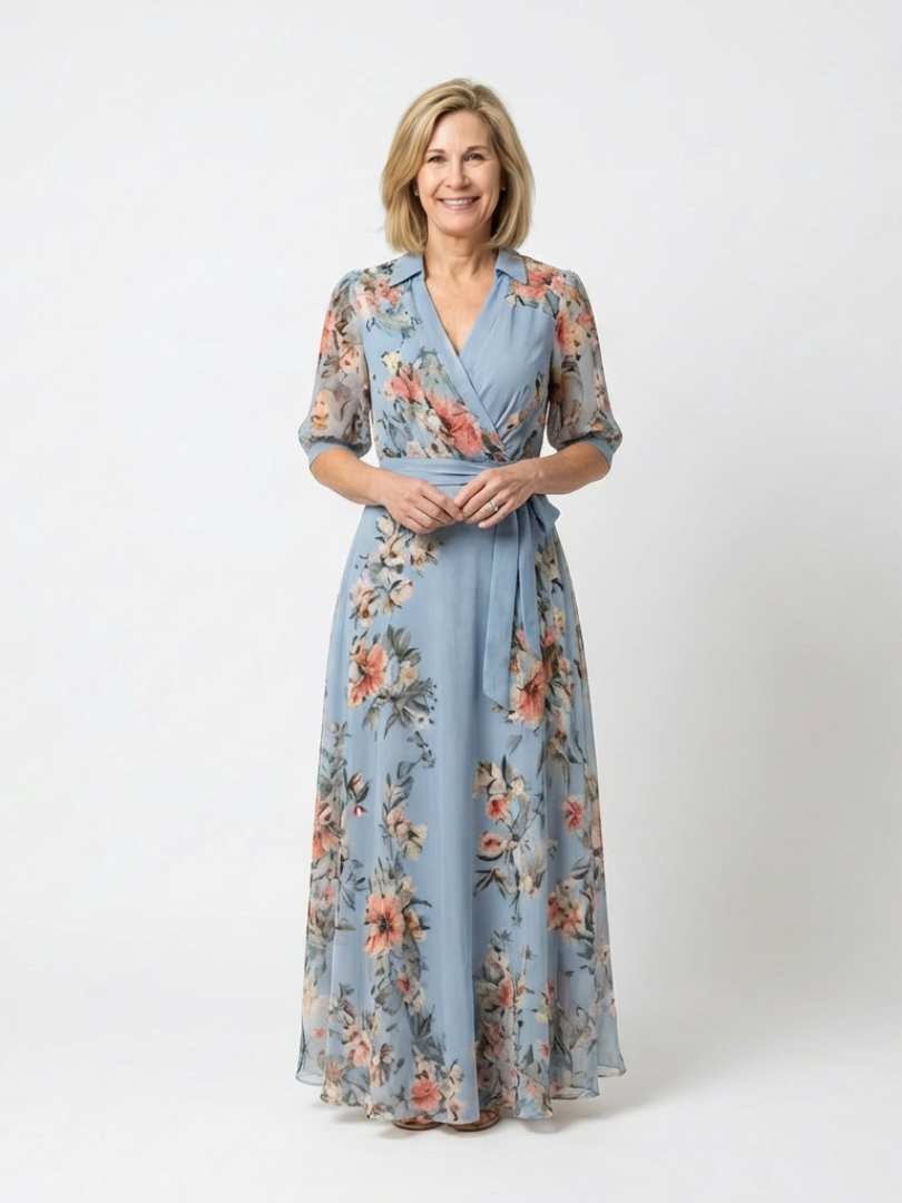 Vestido maxi Mujer Cruzado Cuello en V Tela Fresca