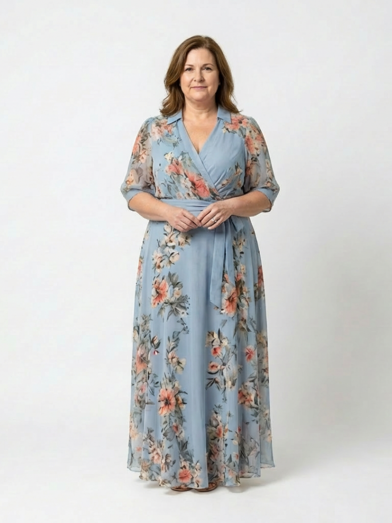Vestido maxi Mujer Cruzado Cuello en V Tela Fresca