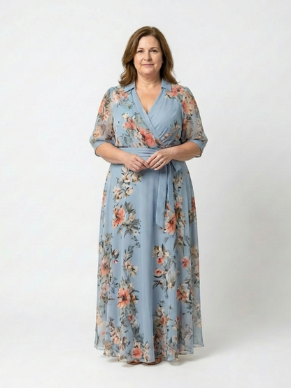 Vestido maxi Mujer Cruzado Cuello en V Tela Fresca