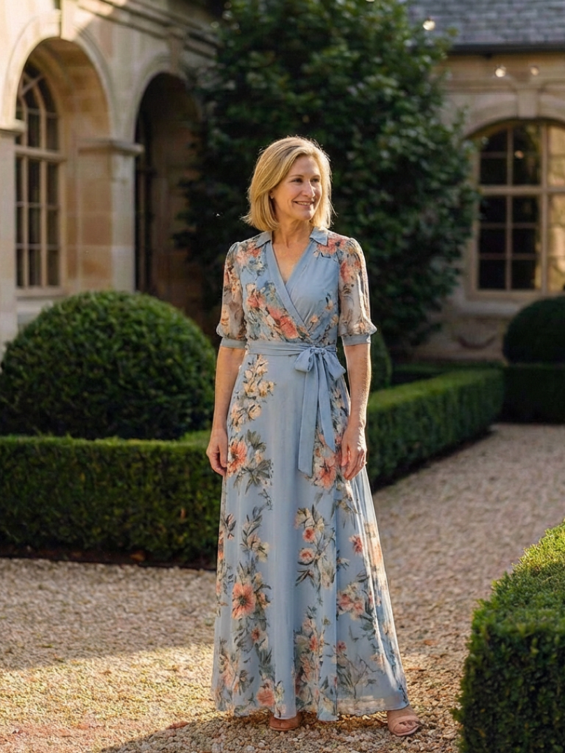 Vestido maxi Mujer Cruzado Cuello en V Tela Fresca