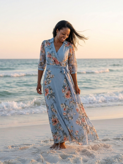 Vestido maxi Mujer Cruzado Cuello en V Tela Fresca