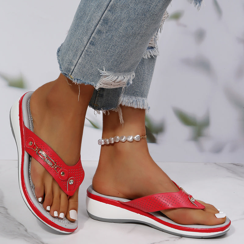 Sandalias Cuña Mujer con Tiras Decorativas Elegantes