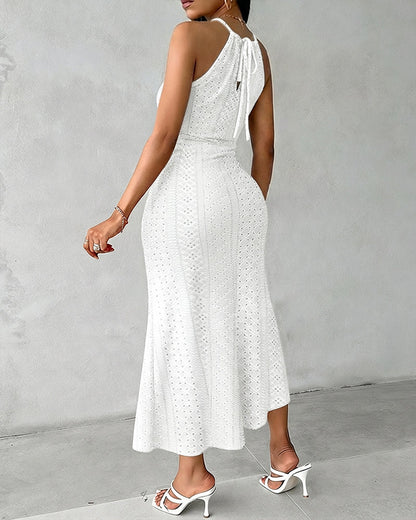 Vestido midi mujer Jacquard halter abertura verano