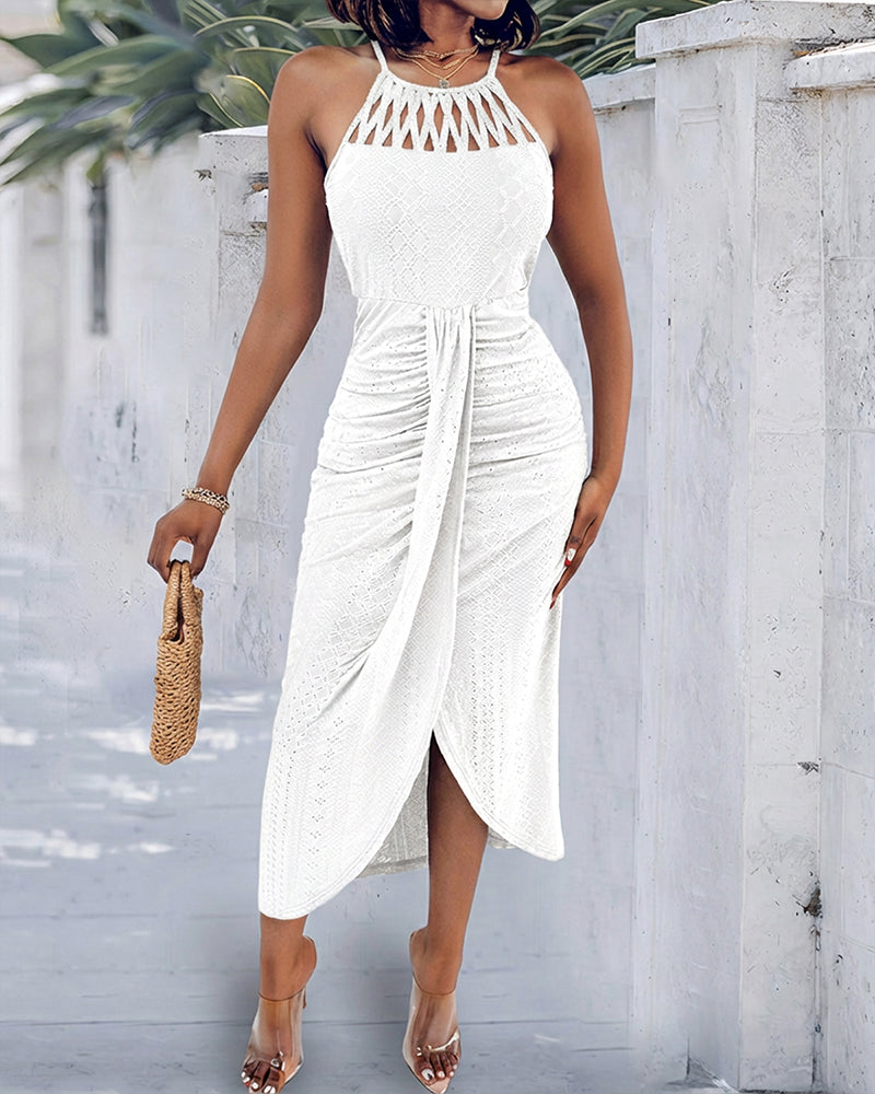Vestido midi mujer Jacquard halter abertura verano