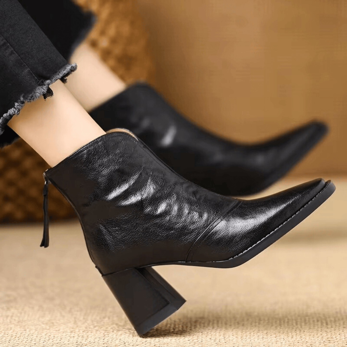 Botas Mujer Tobillo Tacón Ancho Cremallera Estilo Urbano