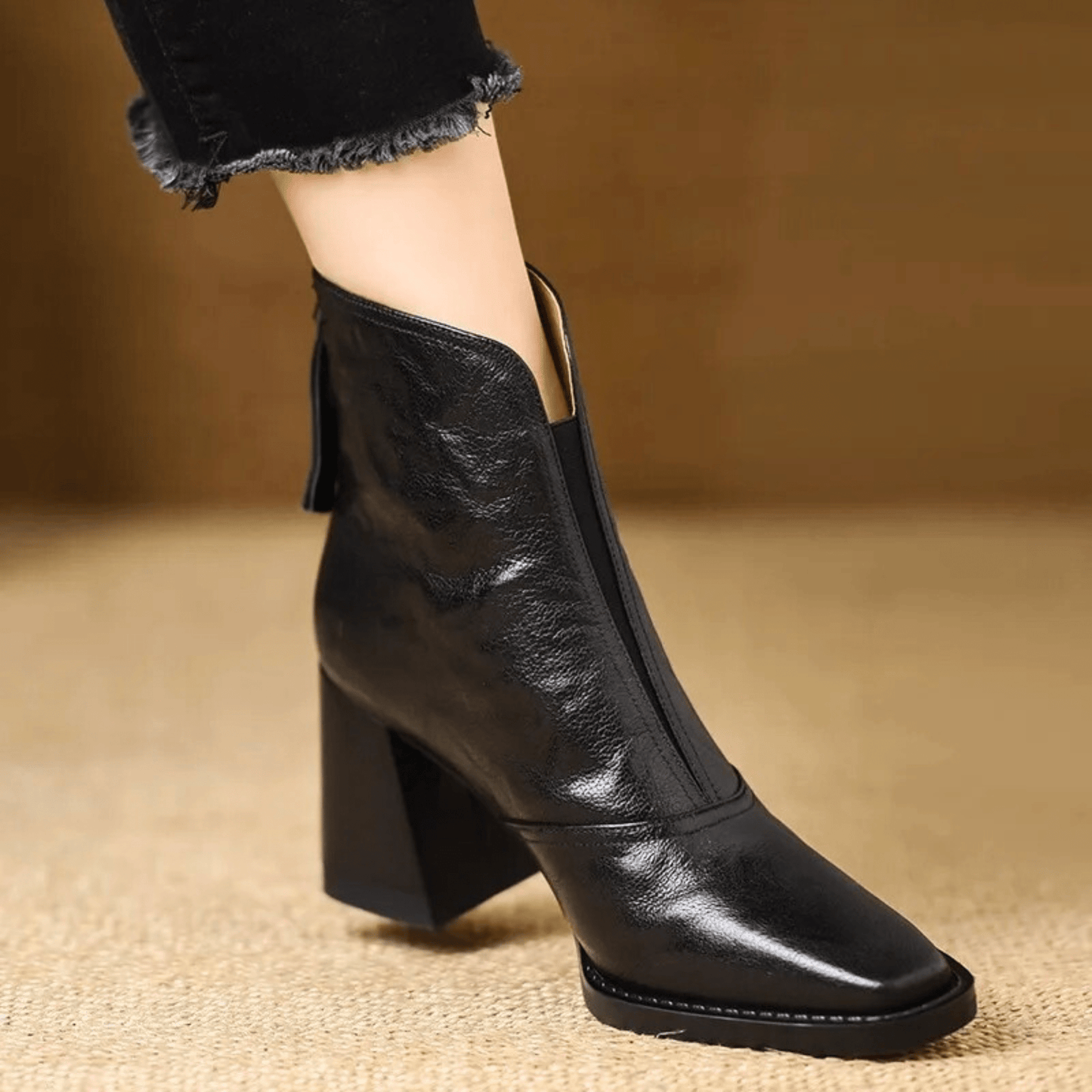 Botas Mujer Tobillo Tacón Ancho Cremallera Estilo Urbano