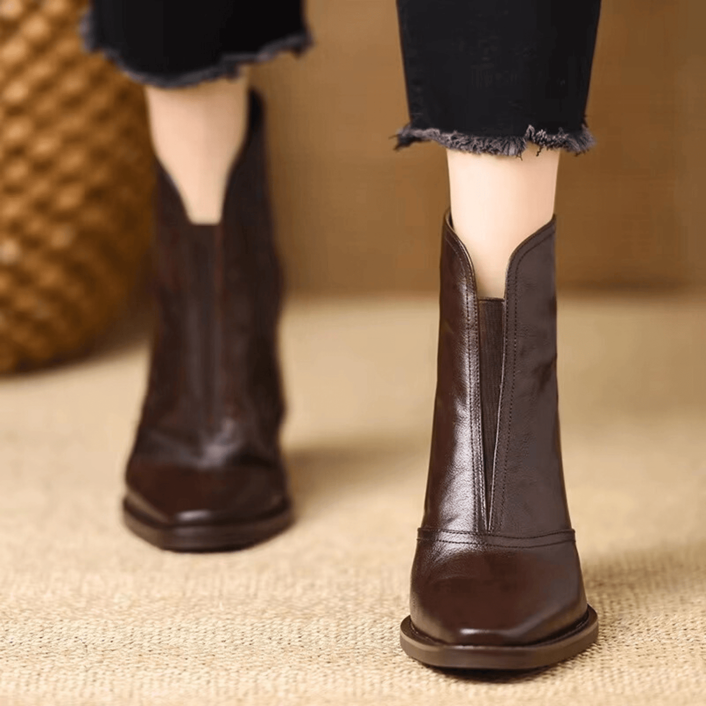 Botas Mujer Tobillo Tacón Ancho Cremallera Estilo Urbano