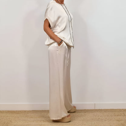 Conjunto Mujer Satén y Pantalón Largo