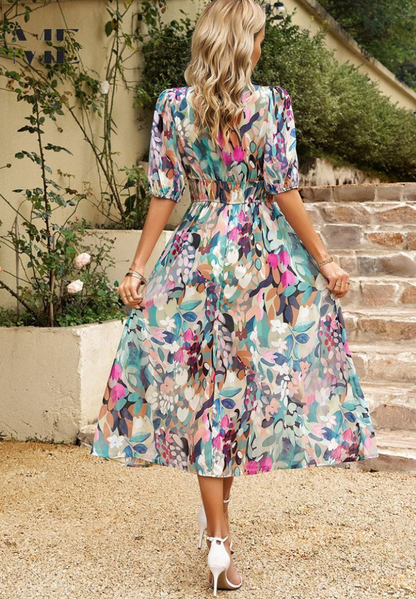 Vestido midi mujer con escote en V y estampado floral