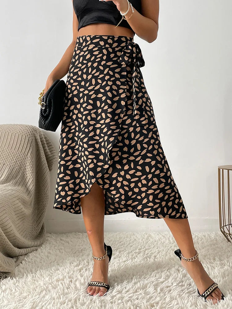 Falda Cruzada Mujer con Lazo Estampada Ajuste Casual