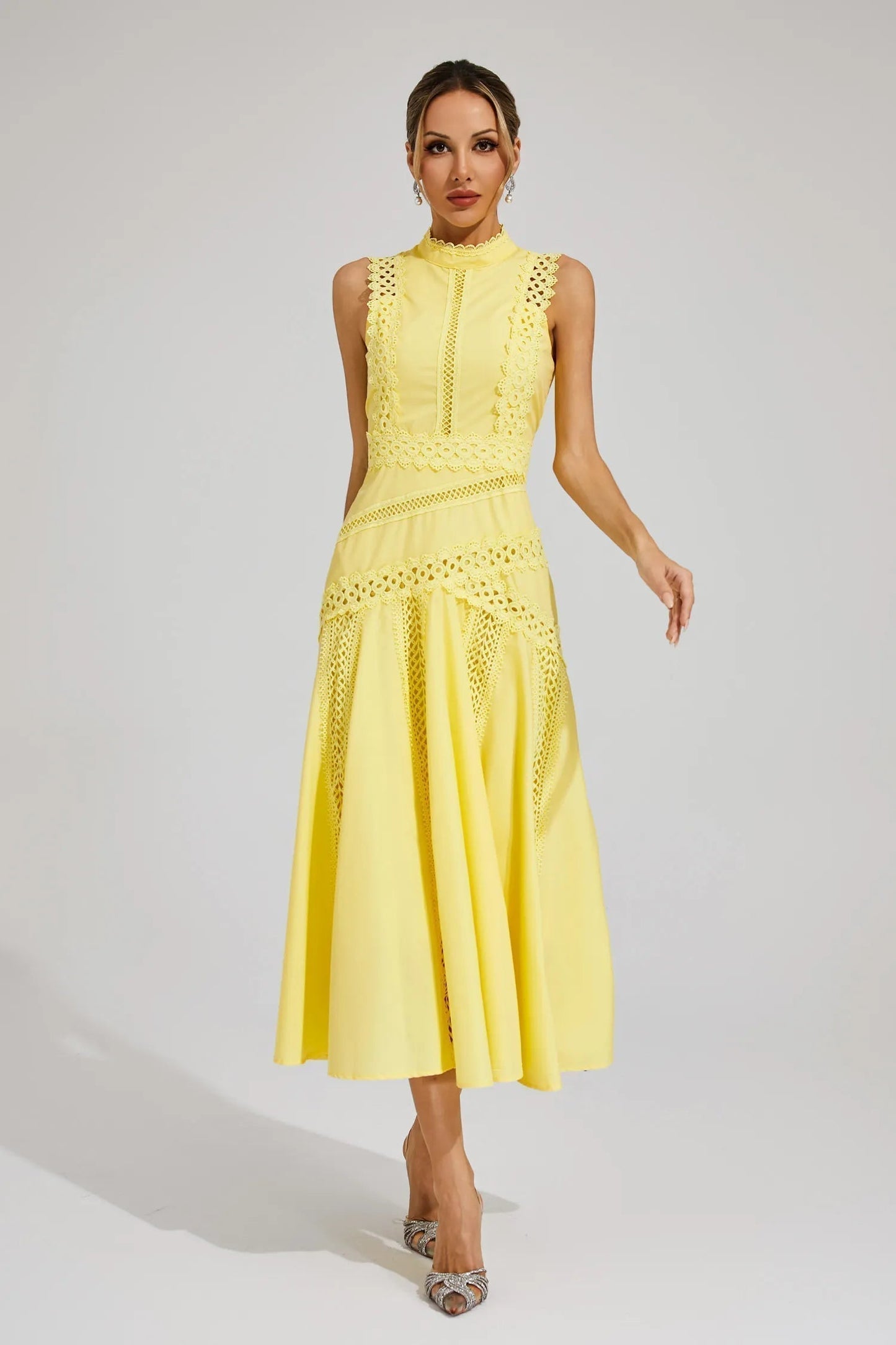 Vestido midi mujer sin mangas de encaje para boda - Mavetta