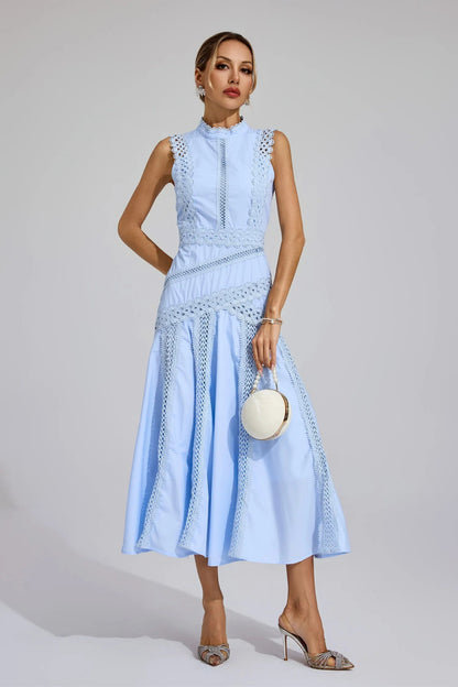 Vestido midi mujer sin mangas de encaje para boda
