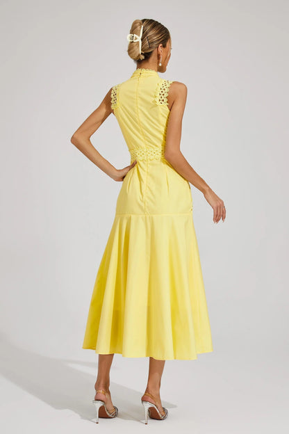Vestido midi mujer sin mangas de encaje para boda