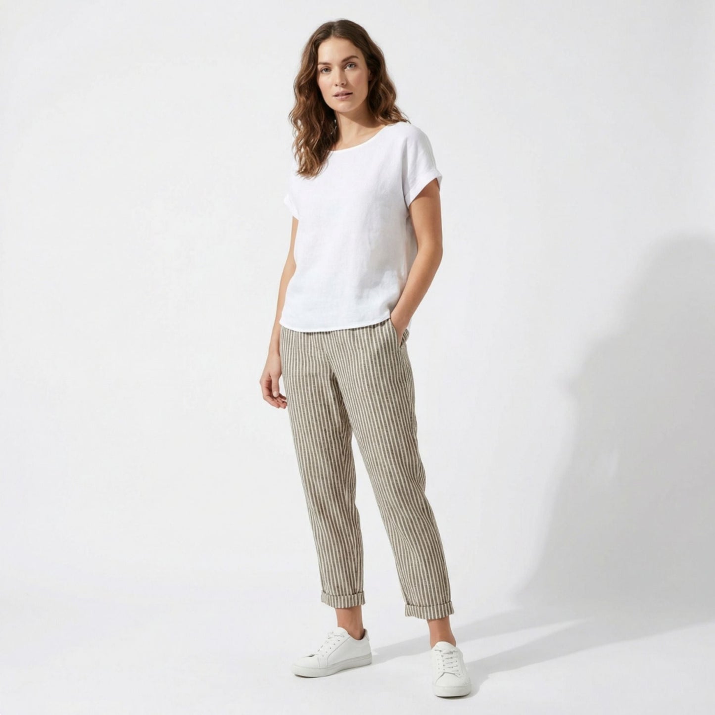 Pantalones Capri Mujer Pernera Ancha Talle Alto Rayas