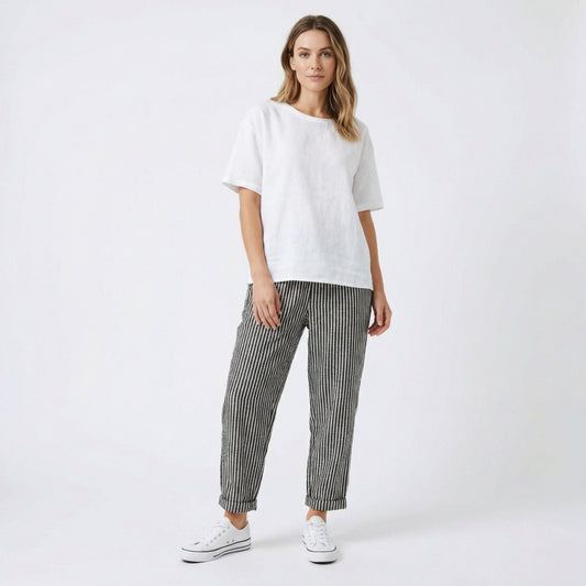 Pantalones Capri Mujer Pernera Ancha Talle Alto Rayas - Mavetta
