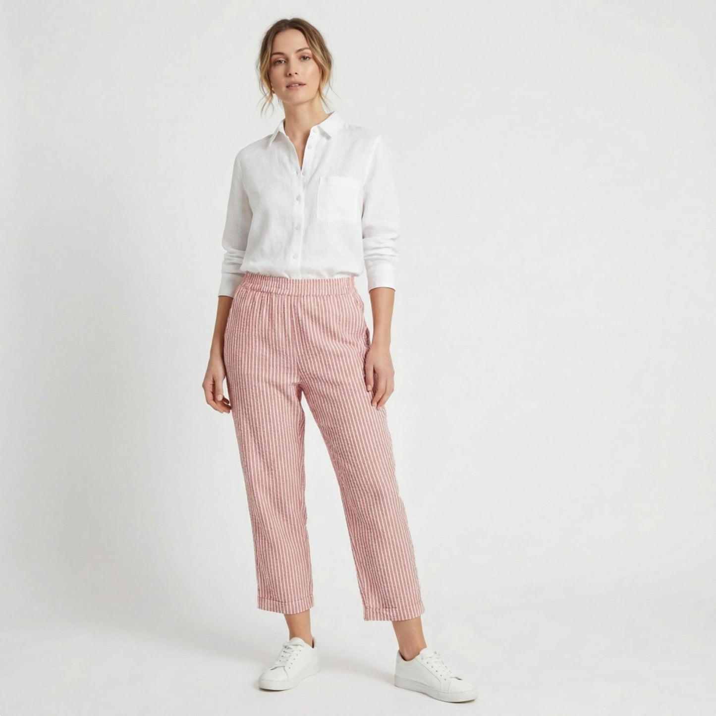 Pantalones Capri Mujer Pernera Ancha Talle Alto Rayas