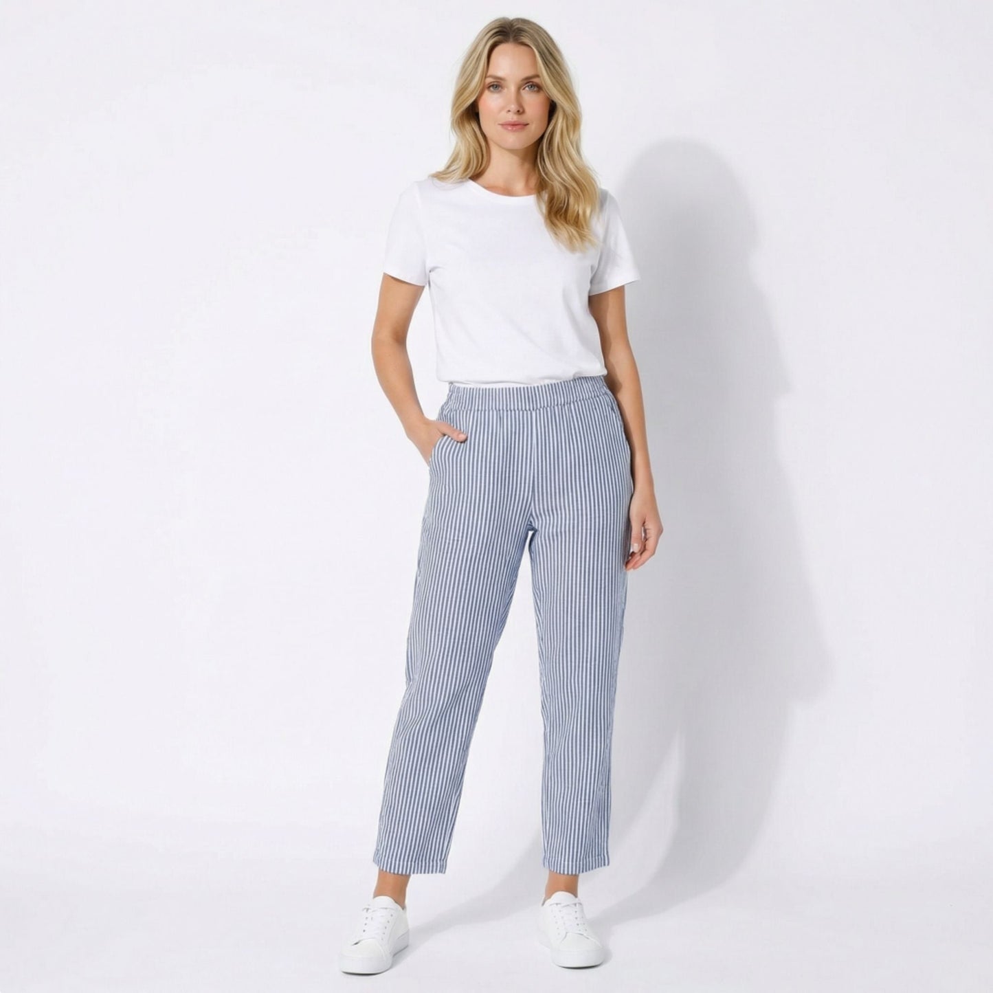 Pantalones Capri Mujer Pernera Ancha Talle Alto Rayas